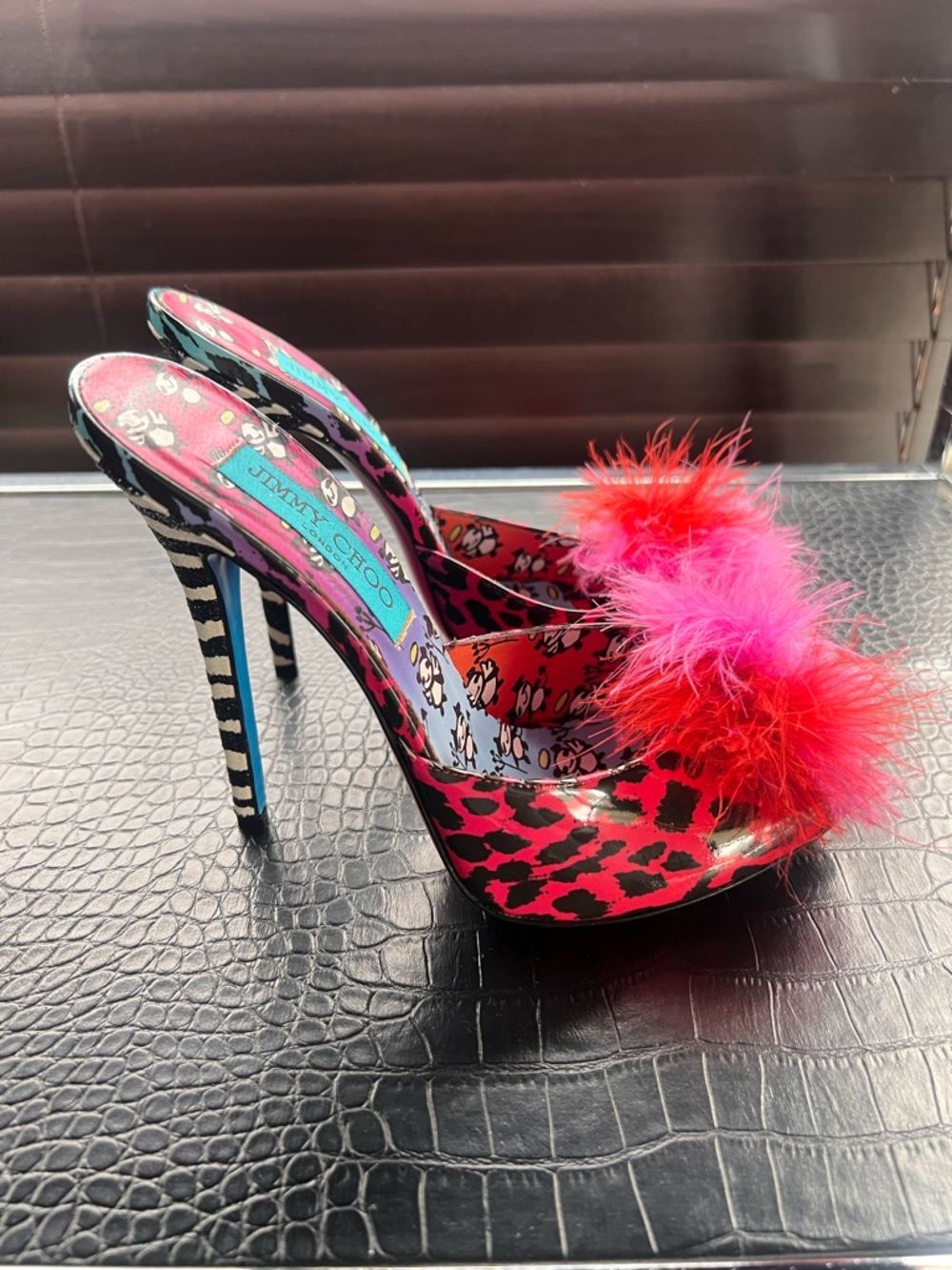 Jimmy Choo Rob Pruitt Zebra Glitter Multicolor Patent Leather Slides Mules - Picture 4 of 11